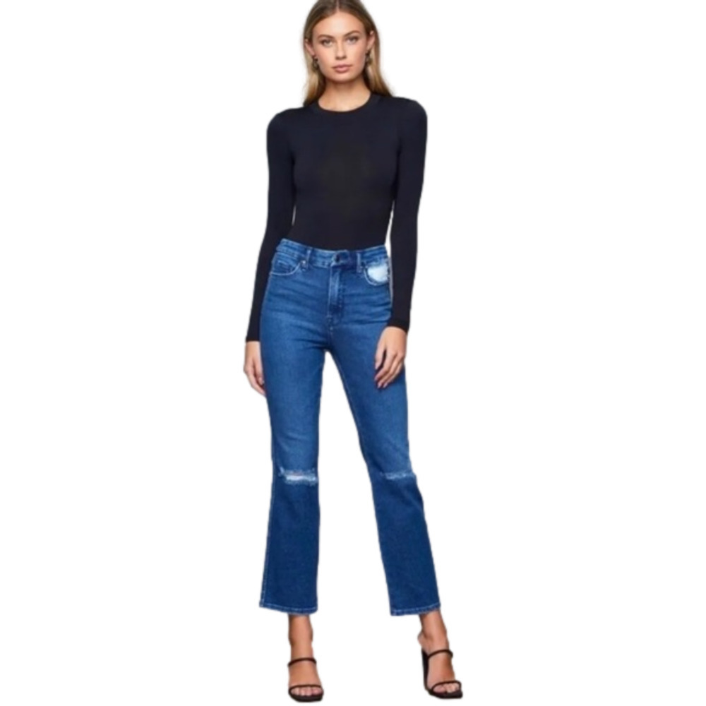 Good American Good Curve Straight Leg Distressed Jeans, Size 15 NWT